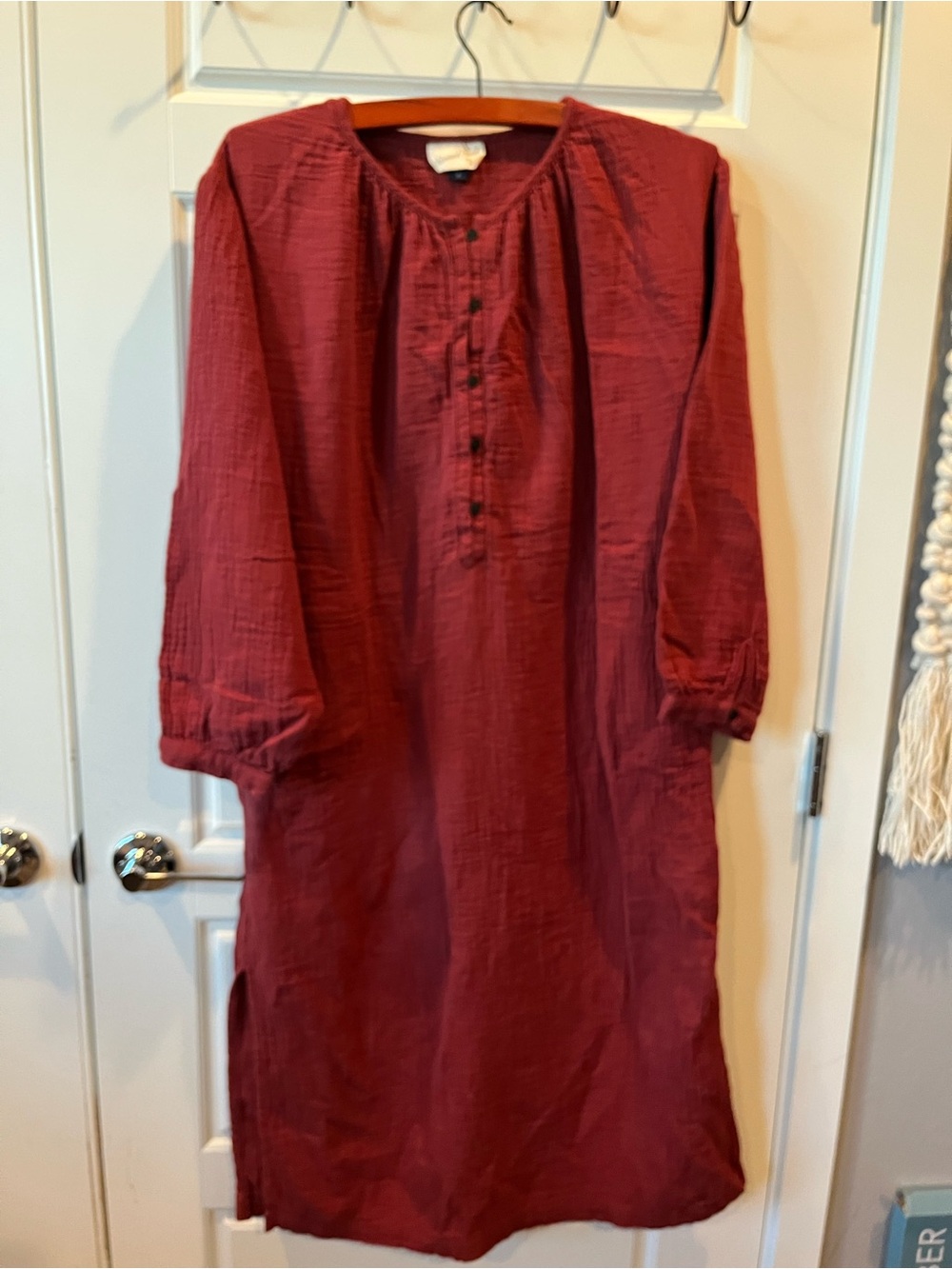 Universal Thread Button-Front Long Sleeve Shirt Dress in burnt sienna color-100%